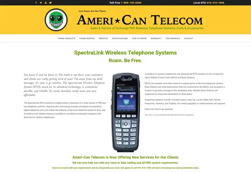 Desktop website design preview for 1ACT Ameri-Can Telecom Inc.