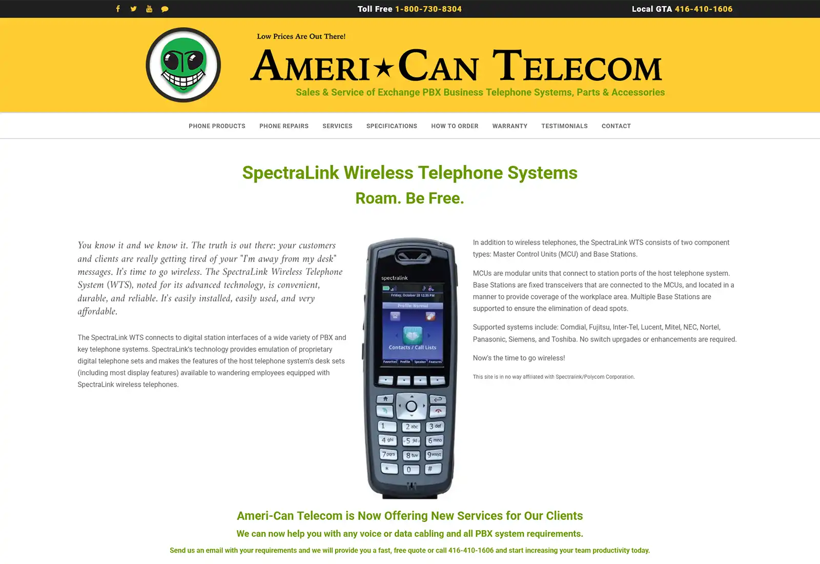 Desktop website design preview for 1ACT Ameri-Can Telecom Inc.