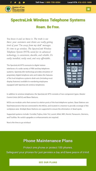 Mobile website design preview for 1ACT Ameri-Can Telecom Inc.