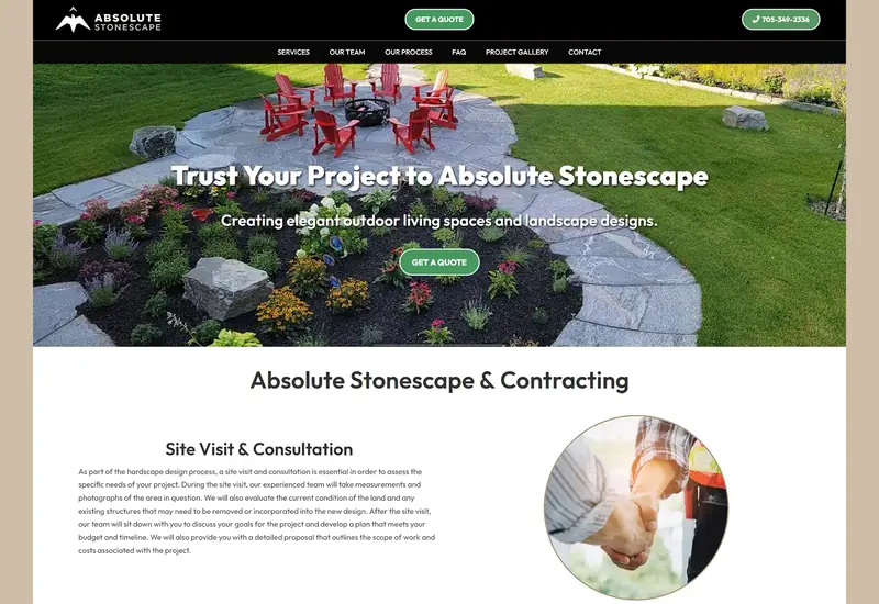 Desktop website design preview for Absolute Stonescape & Contracting