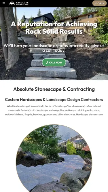 Mobile website design preview for Absolute Stonescape & Contracting