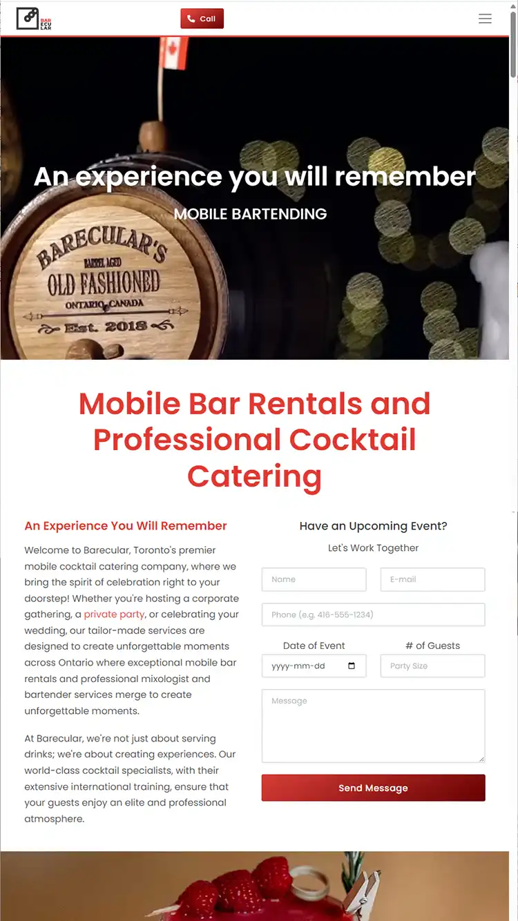 Mobile website design preview for Barecular Inc.