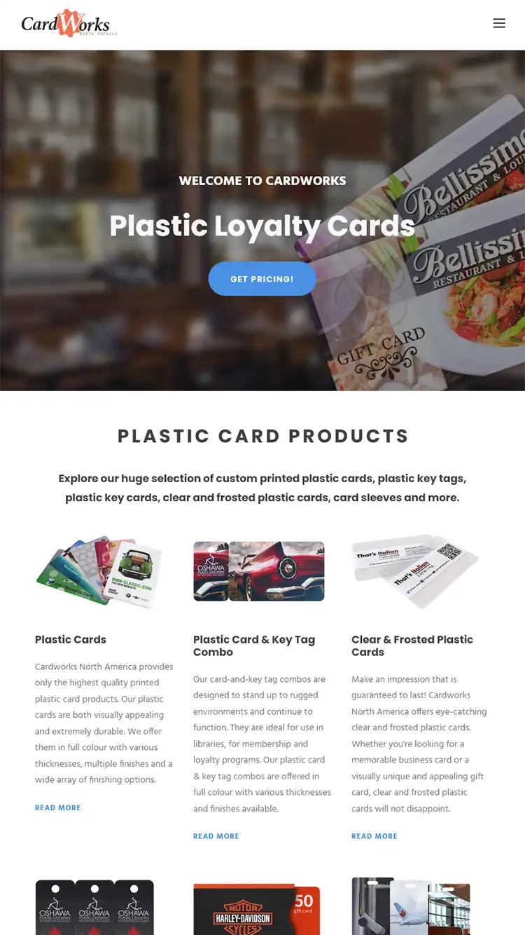 Mobile website design preview for Cardworks North America