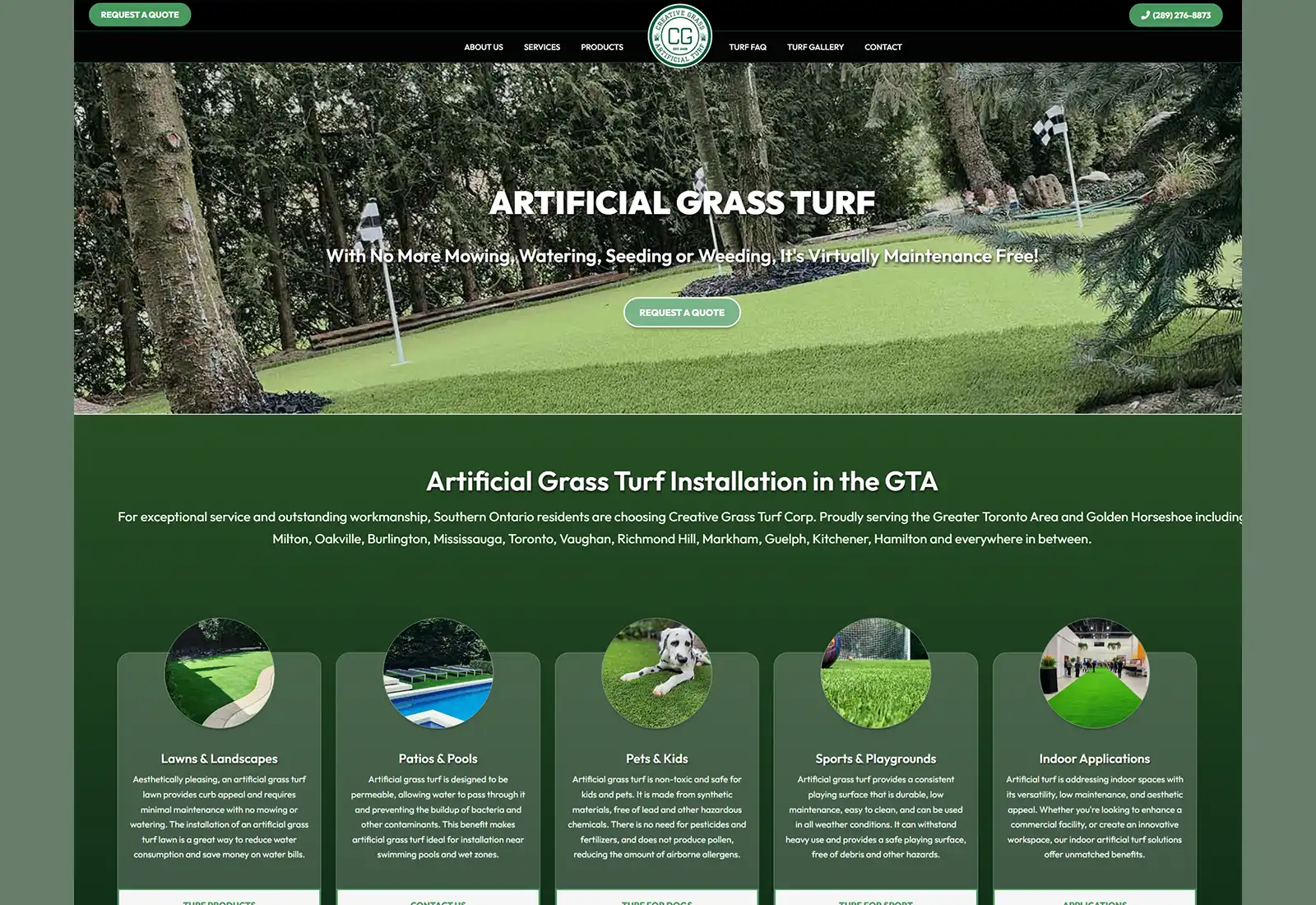 Desktop website design preview for Creative Grass Turf Corp