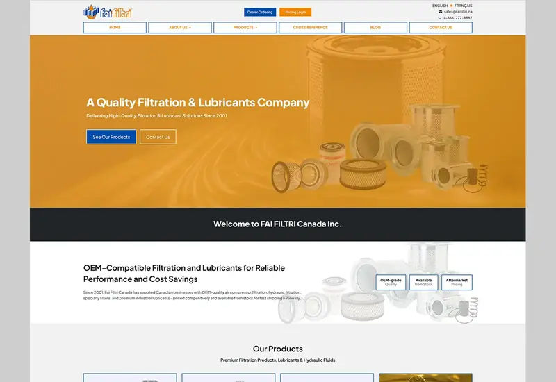 Desktop website preview for FAI Filtri Canada