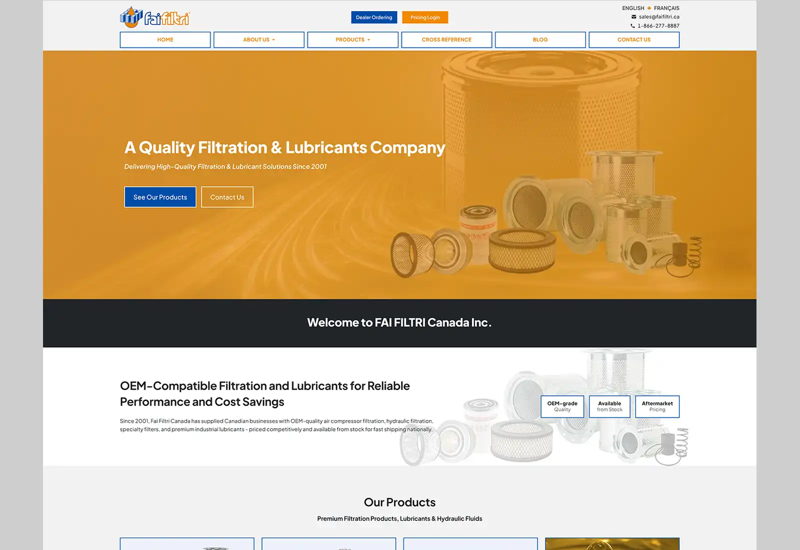 Desktop website design preview for FAI Filtri Canada
