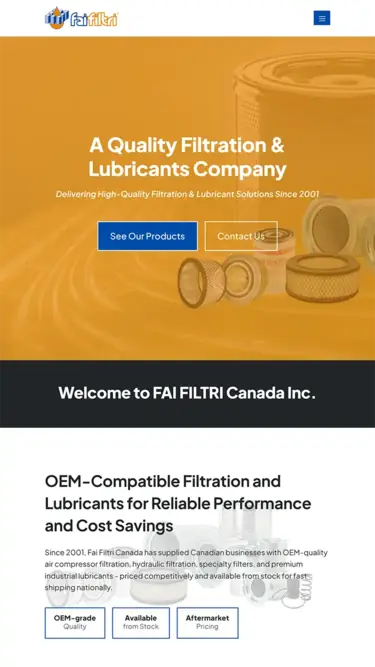 Mobile website preview for FAI Filtri Canada