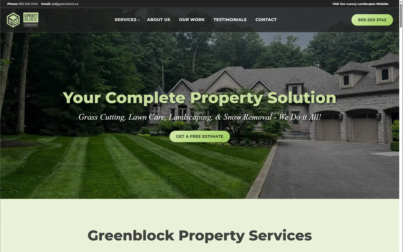 Desktop website design preview for Greenblock Property Services