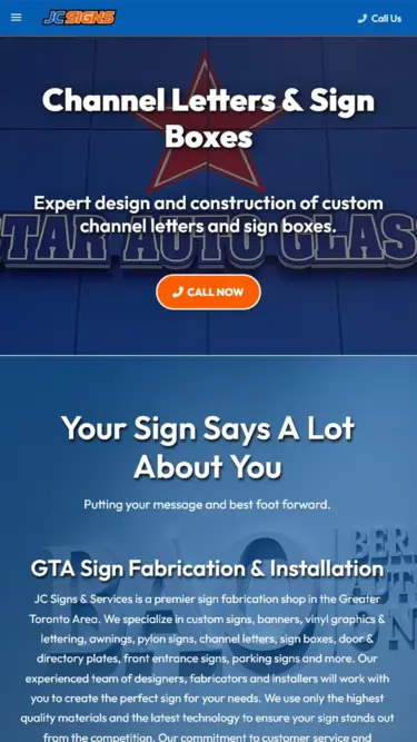 Mobile website design preview for JC Signs & Services