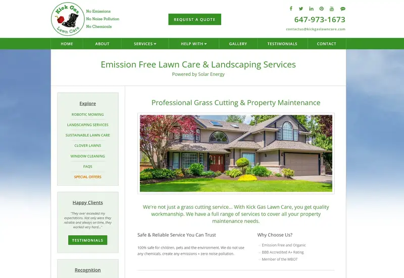 Desktop website design preview for Kick Gas Lawn Care