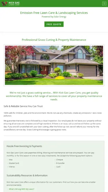 Mobile website design preview for Kick Gas Lawn Care