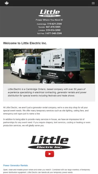 Mobile website design preview for Little Electric