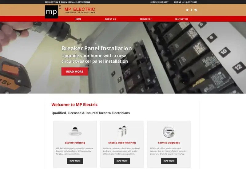 Desktop website design preview for MP Electric