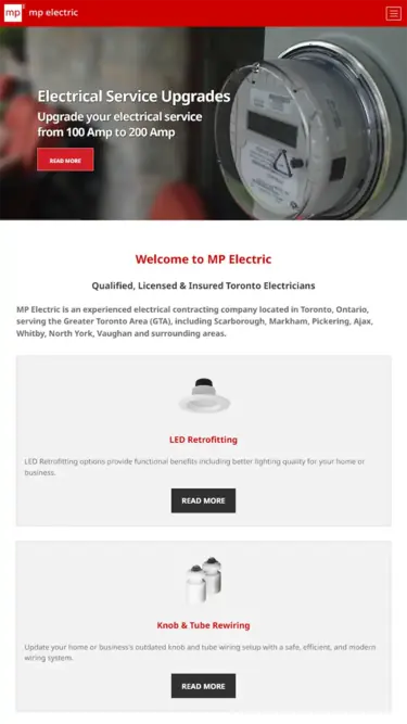 Mobile website design preview for MP Electric