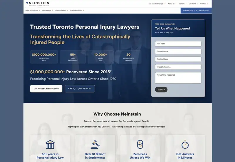 Desktop website design preview for Neinstein Personal Injury Lawyers