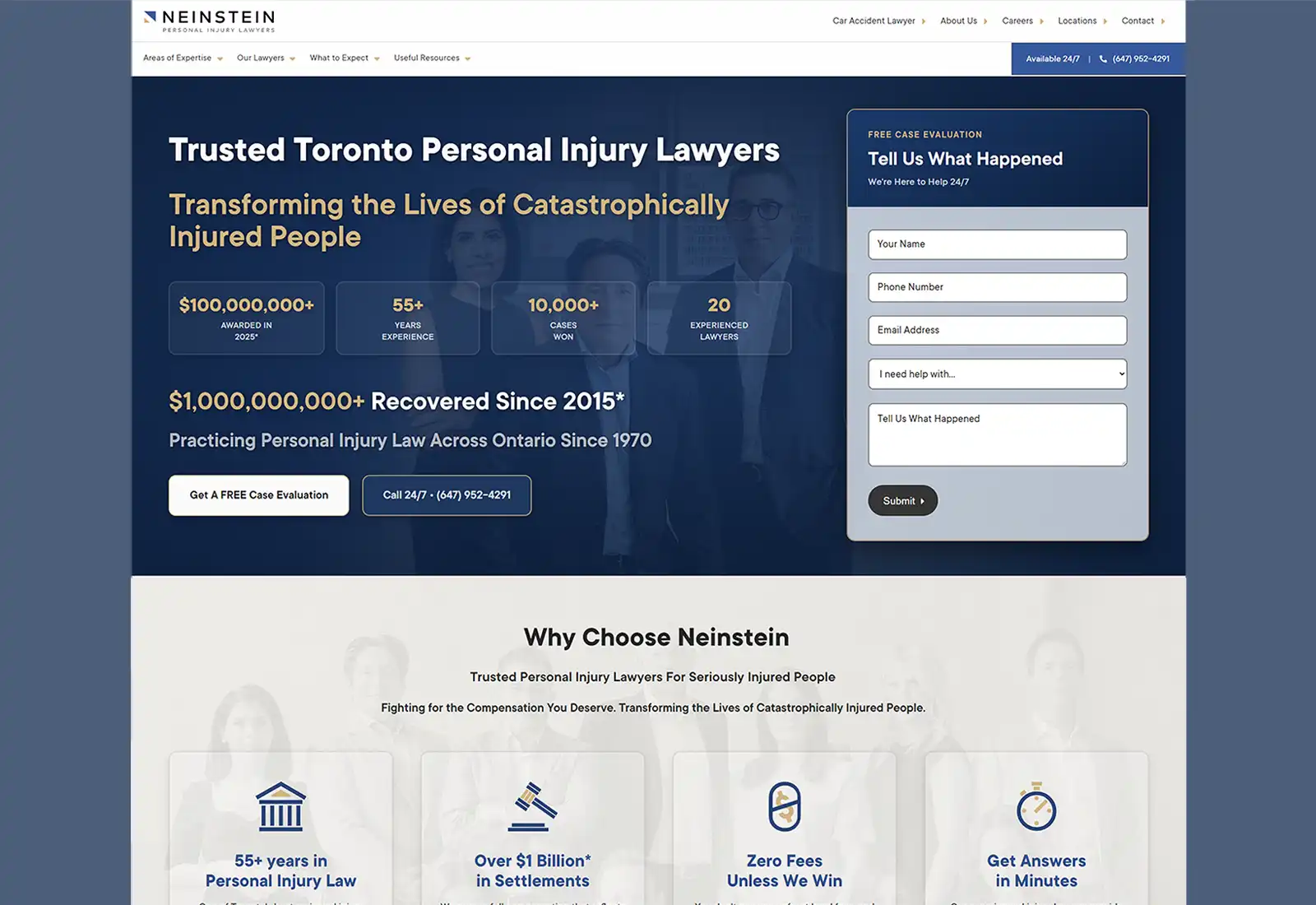 Desktop website design preview for Neinstein Personal Injury Lawyers