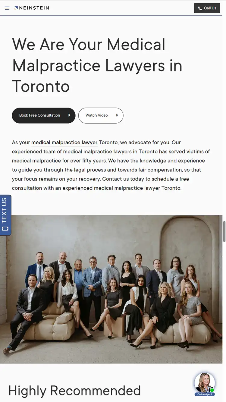 Mobile website design preview for MedicalMalpractice.ca
