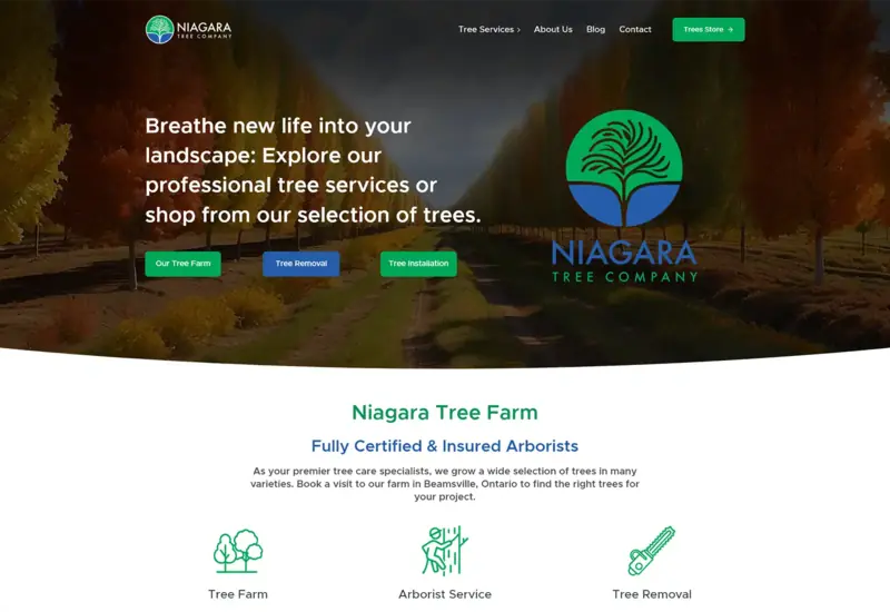 Desktop website design preview for Niagara Tree Company
