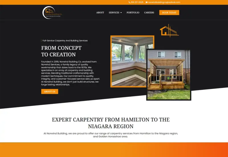 Desktop website design preview for Norwind Building Co.