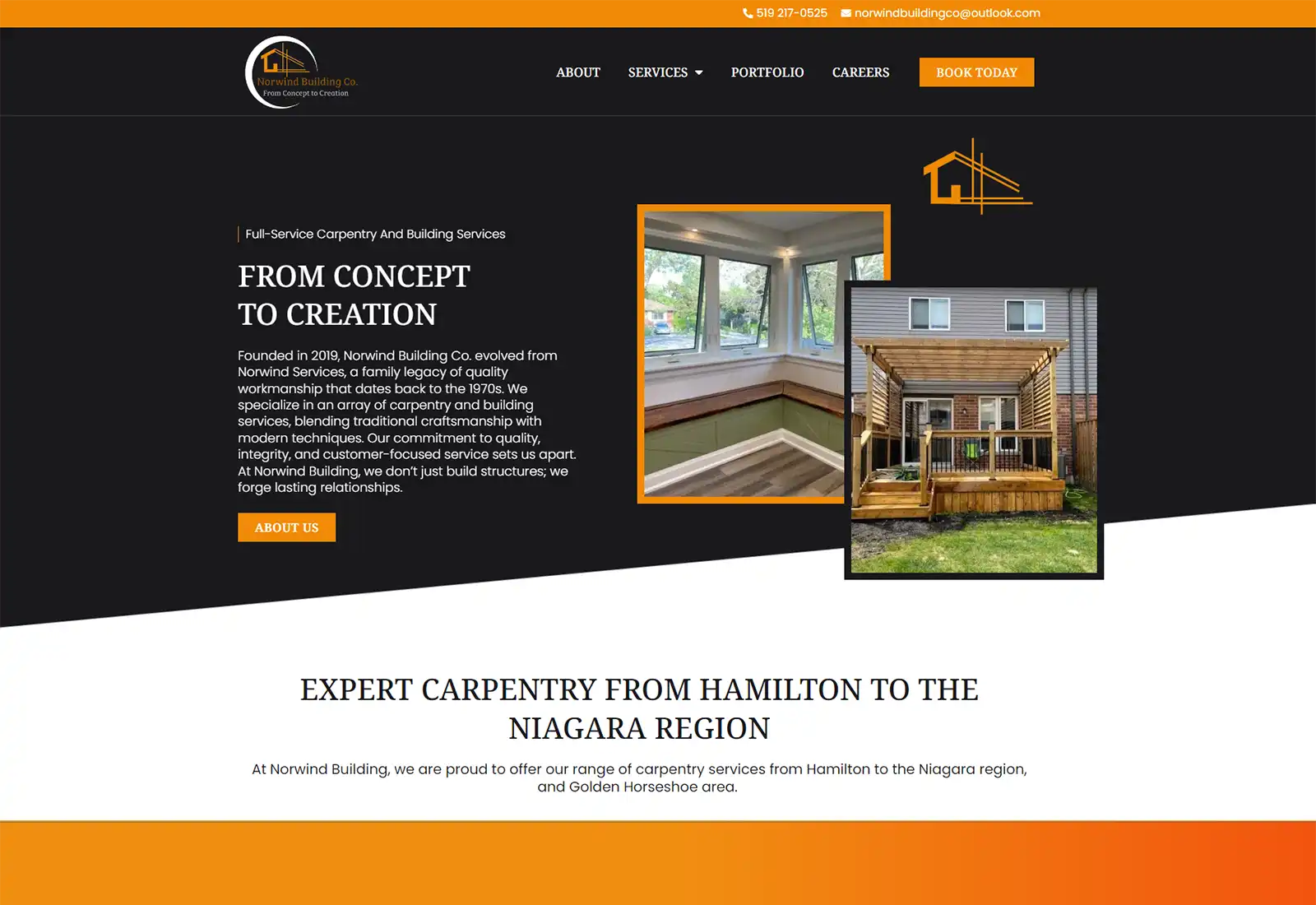 Desktop website design preview for Norwind Building Co.