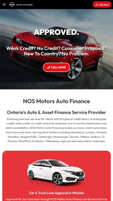 Mobile website design preview for NOS Motors Auto Finance