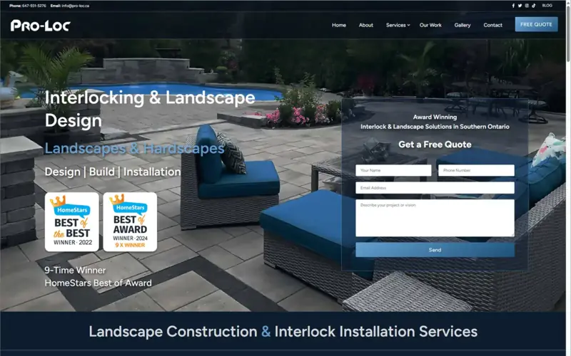 Desktop website design preview for Pro-Loc Interlocking & Landscape Design