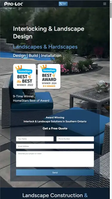 Mobile website design preview for Pro-Loc Interlocking & Landscape Design