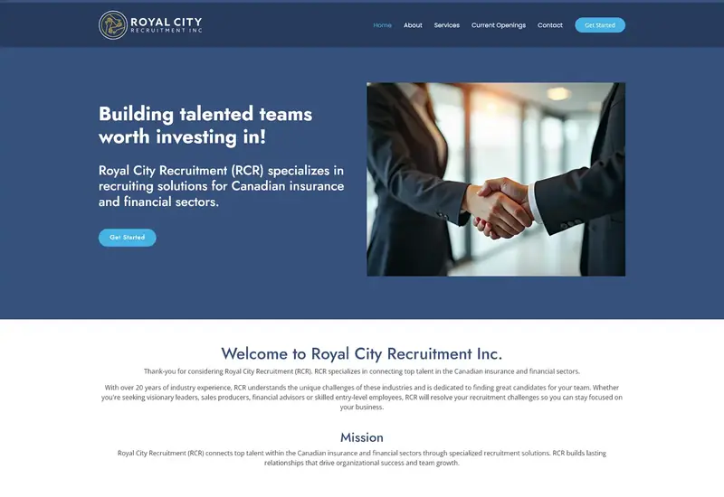 Desktop website design preview for Royal City Recruitment Inc.