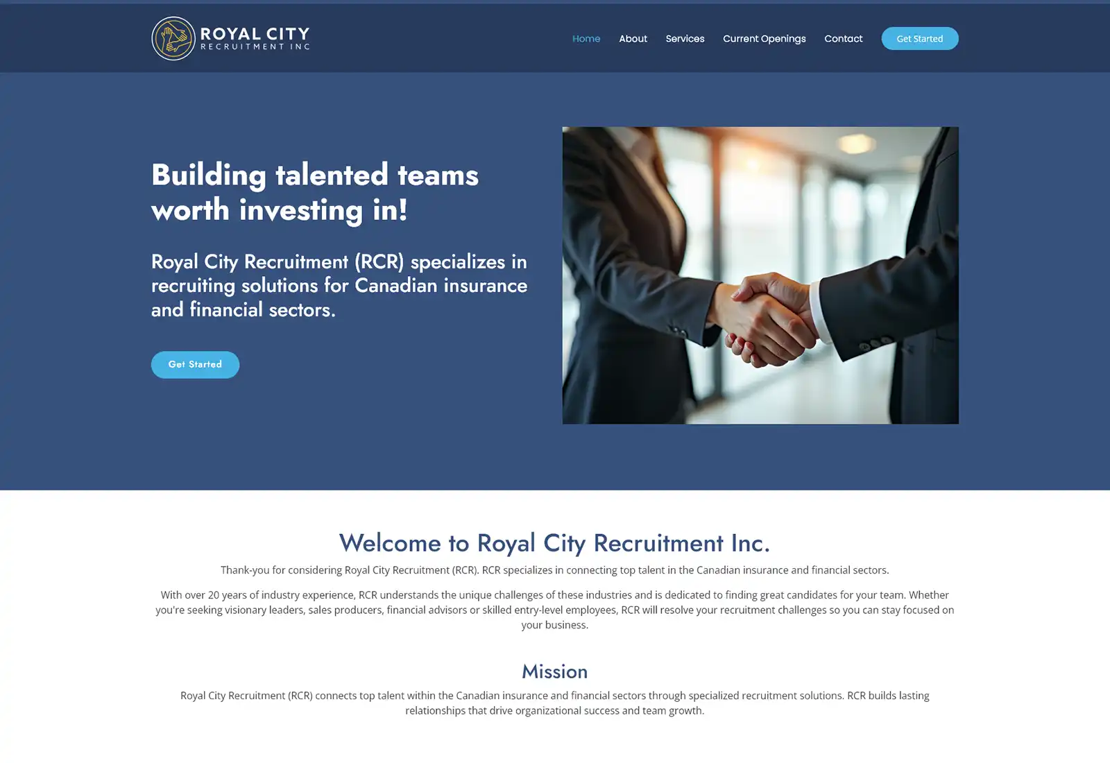 Desktop website design preview for Royal City Recruitment Inc.