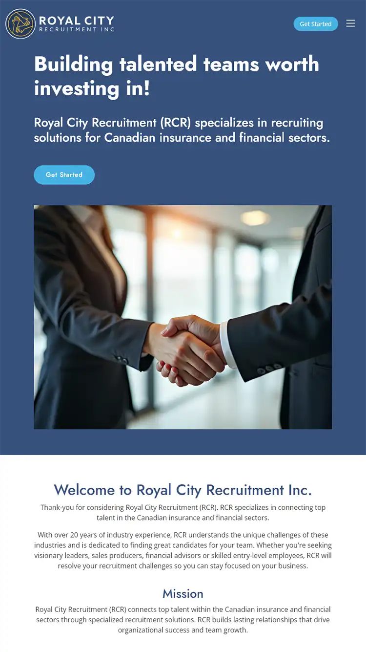 Mobile website design preview for Royal City Recruitment Inc.