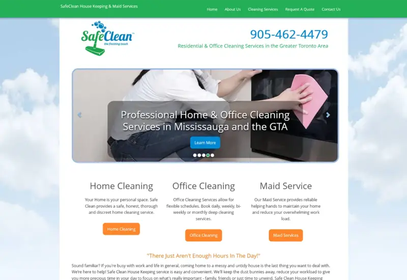 Desktop website design preview for SafeClean House Keeping