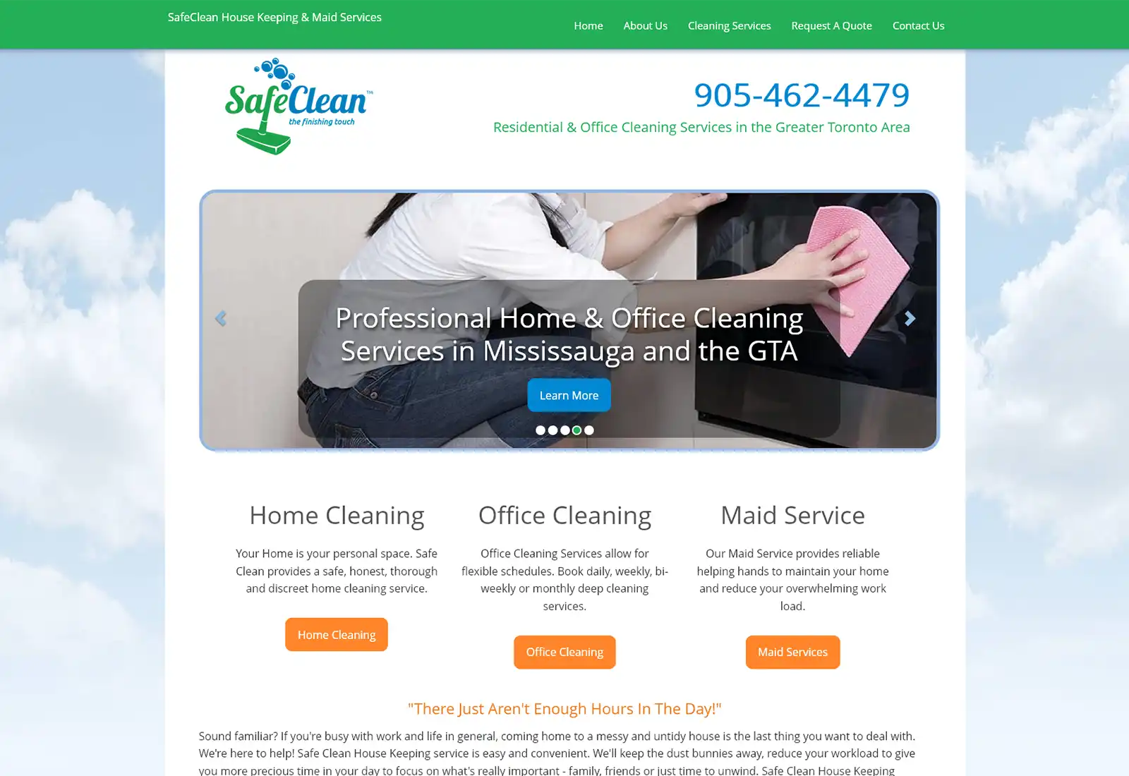 Desktop website design preview for SafeClean House Keeping