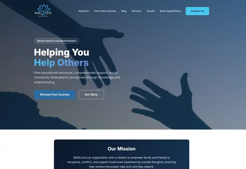 Desktop website design preview for Will2Live